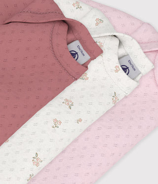 BABY GIRL'S LONG-SLEEVED BODIES IN COTTON PRINTED WITH FLOWERS - 3-PACK
