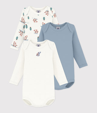 BABY UNISEX LONG-SLEEVED DOG PRINT ORGANIC COTTON BODIES - 3-PACK