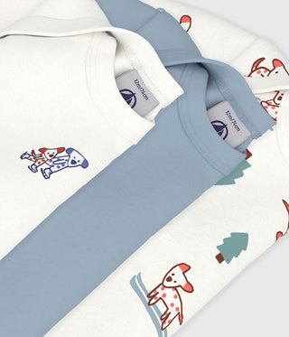 BABY UNISEX LONG-SLEEVED DOG PRINT ORGANIC COTTON BODIES - 3-PACK