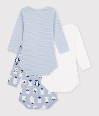 BABY UNISEX LONG SLEEVED SNOWMAN-PRINT COTTON BODIES - 3-PACK