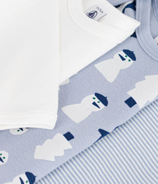 BABY UNISEX LONG SLEEVED SNOWMAN-PRINT COTTON BODIES - 3-PACK