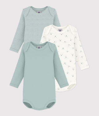 BABY UNISEX LONG-SLEEVED BEAR-PRINT COTTON BODIES - 3-PACK
