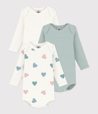 BABY LONG-SLEEVED BODIES IN COTTON PRINTED WITH FLOWERS - 3-PACK