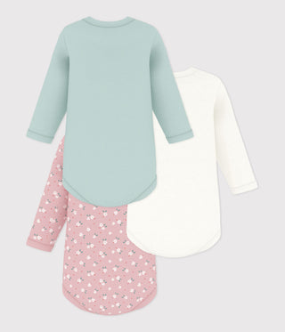 BABY LONG-SLEEVED BODIES IN COTTON PRINTED WITH FLOWERS - 3-PACK
