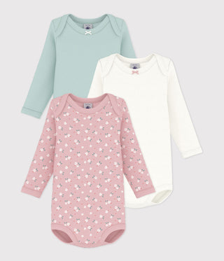 BABY LONG-SLEEVED BODIES IN COTTON PRINTED WITH FLOWERS - 3-PACK