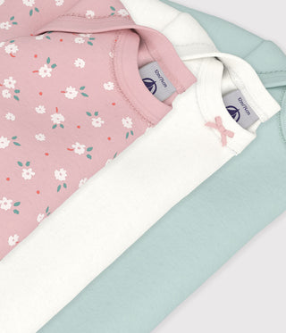 BABY LONG-SLEEVED BODIES IN COTTON PRINTED WITH FLOWERS - 3-PACK