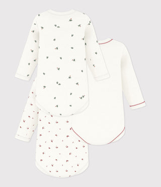 BABY GIRL'S LONG-SLEEVED PRINTED COTTON BODIES - 3-PACK