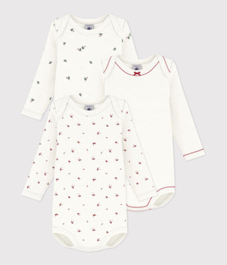 BABY GIRL'S LONG-SLEEVED PRINTED COTTON BODIES - 3-PACK