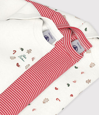 BABY UNISEX LONG-SLEEVED CHRISTMAS PRINT ORGANIC COTTON BODIES - 3-PACK
