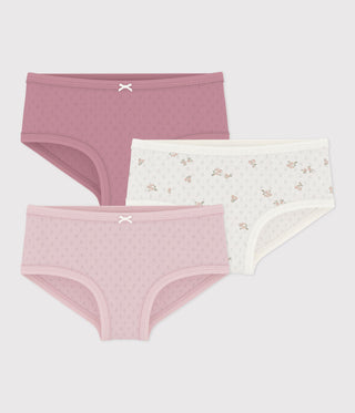 GIRL'S PANTY IN OPENWORK COTTON WITH A FLORAL PATTERN - 3-PACK