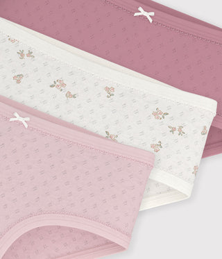 GIRL'S PANTY IN OPENWORK COTTON WITH A FLORAL PATTERN - 3-PACK