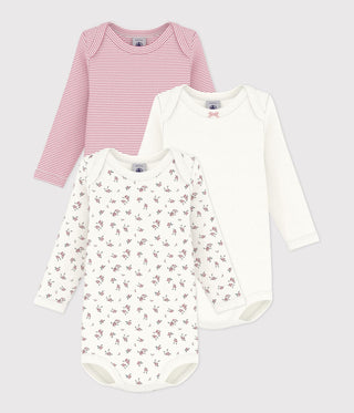 BABY LONG-SLEEVED BLUEBERRY-PRINT COTTON BODIES - 3-PACK