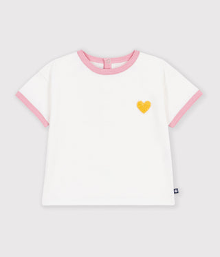 BABY GIRL'S SHORT-SLEEVED COTTON T-SHIRT WITH HEART BADGE