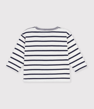 BABY BOY'S LONG-SLEEVED STRIPY COTTON T-SHIRT