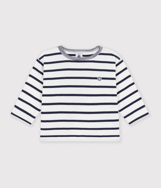 BABY BOY'S LONG-SLEEVED STRIPY COTTON T-SHIRT