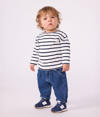 BABY BOY'S LONG-SLEEVED STRIPY COTTON T-SHIRT