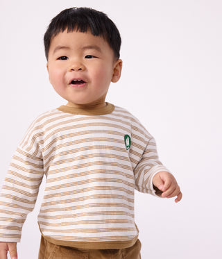BABY BOY'S LONG-SLEEVED STRIPY COTTON T-SHIRT