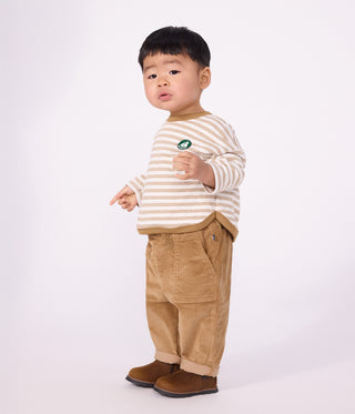 BABY BOY'S LONG-SLEEVED STRIPY COTTON T-SHIRT
