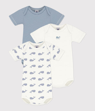 BABY UNISEX SHORT-SLEEVED WHALE PRINT ORGANIC COTTON BODIES - 3-PACK