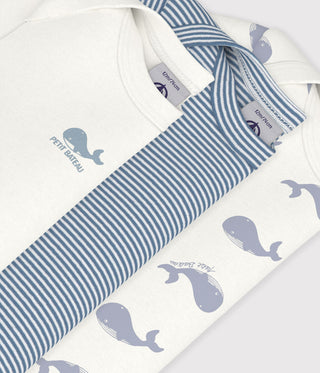 BABY UNISEX SHORT-SLEEVED WHALE PRINT ORGANIC COTTON BODIES - 3-PACK