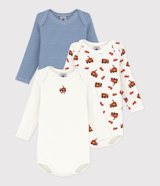 BABY UNISEX LONG-SLEEVED ORGANIC COTTON BODIES WITH A FIREFIGHTER PRINT - 3-PACK