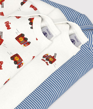 BABY UNISEX LONG-SLEEVED ORGANIC COTTON BODIES WITH A FIREFIGHTER PRINT - 3-PACK