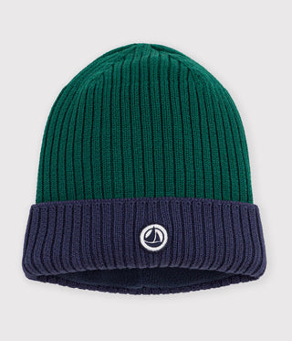 BOY'S TWO-COLOUR KNITTED BEANIE WITH A FLEECE LINING