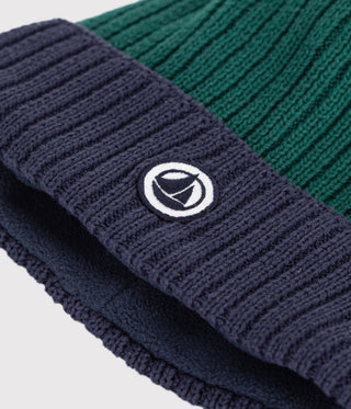 BOY'S TWO-COLOUR KNITTED BEANIE WITH A FLEECE LINING