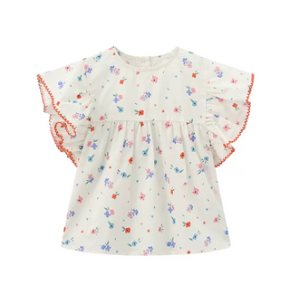 BABY GIRLS FLORAL COTTON BLOUSE WITH FLUTTER SLEEVES