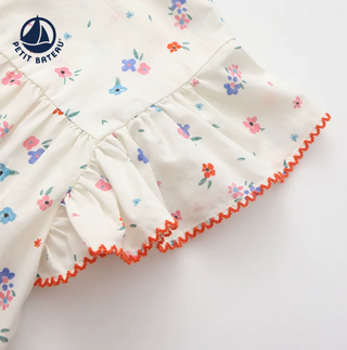 BABY GIRLS FLORAL COTTON BLOUSE WITH FLUTTER SLEEVES