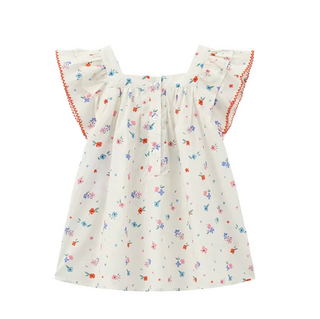GIRLS FLORAL COTTON BLOUSE WITH FLUTTER SLEEVES