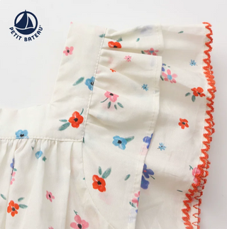 GIRLS FLORAL COTTON BLOUSE WITH FLUTTER SLEEVES