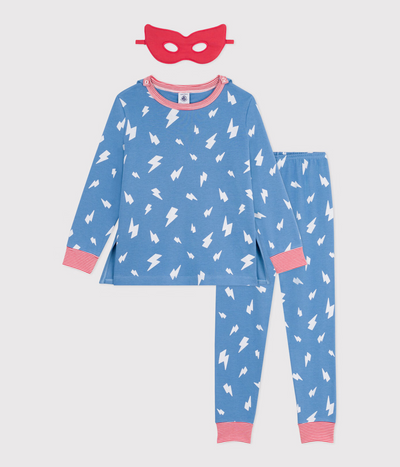 CHILDREN'S SHORT FANCY DRESS PYJAMAS IN GLOW-IN-THE-DARK COTTON WITH A CAPE