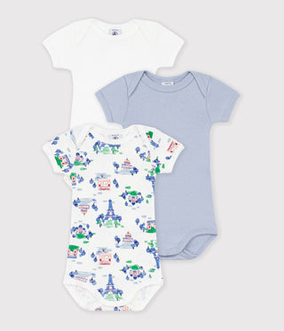 BABY UNISEX SHORT-SLEEVED BODIES IN PARIS PRINT COTTON - 3-PACK