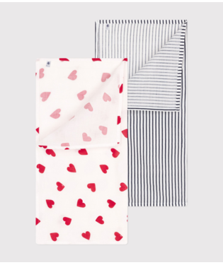 NEWBORN BABY UNISEX ORGANIC COTTON MUSLIN SWADDLES 58X58CM IN ICONIC STRIPES & HEART PRINT