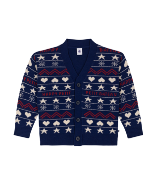 BOYS' WOOL JACQUARD AND COTTON CARDIGAN