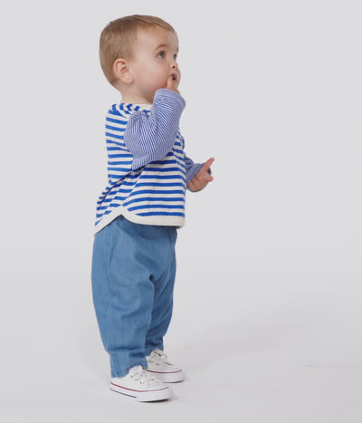 BABIES' LONG SLEEVED STRIPY COTTON T-SHIRT