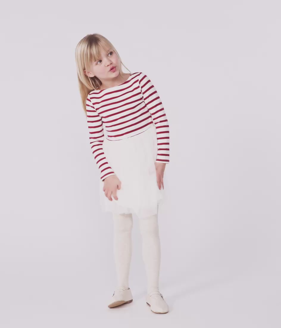 CHILDREN'S LONG-SLEEVED DRESS IN COTTON AND TULLE