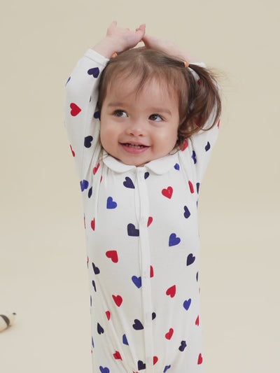 BABIE'S FOOTLESS HEART PRINT COTTON PYJAMAS