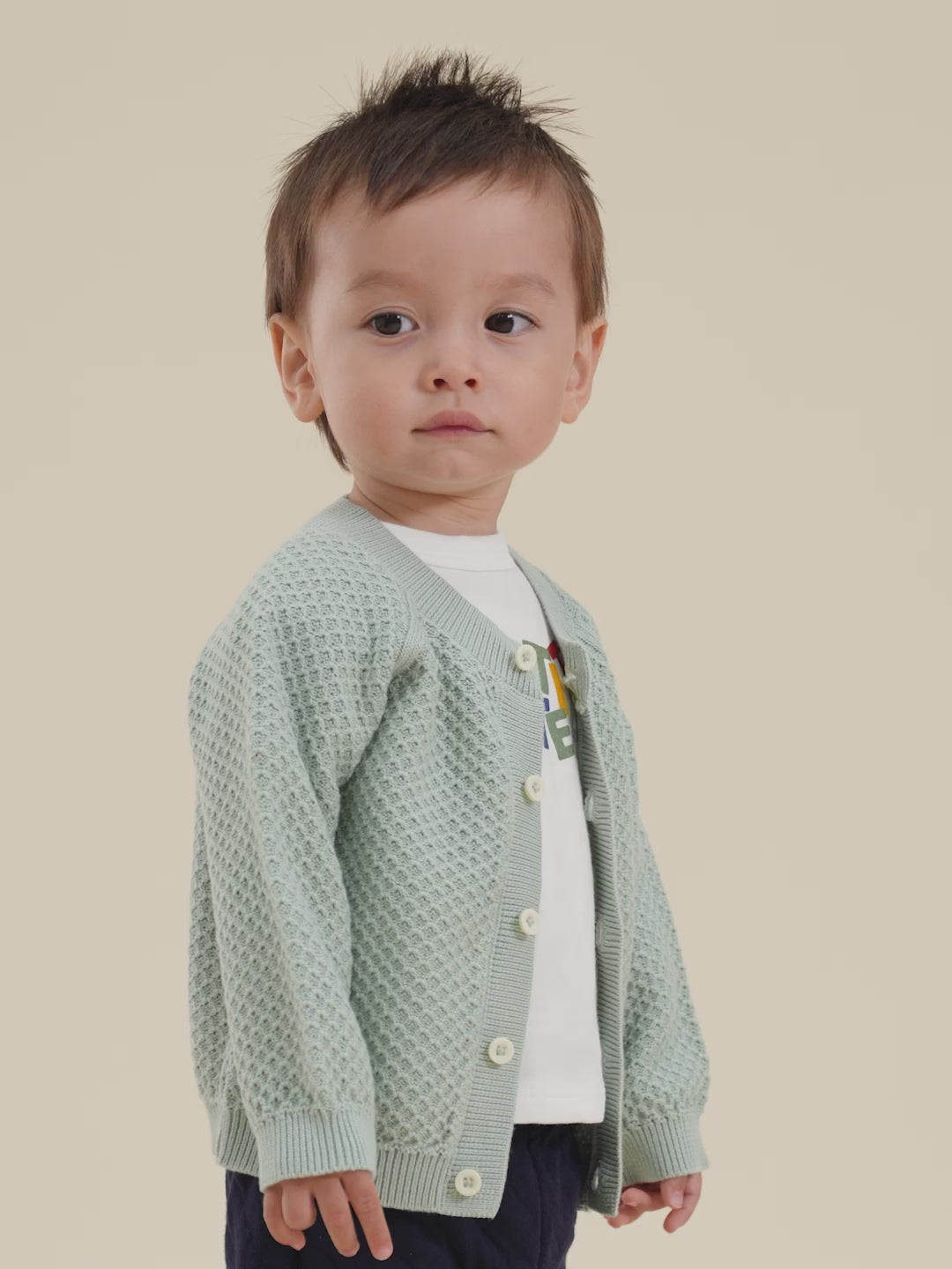 BABIES' KNITTED COTTON CARDIGAN