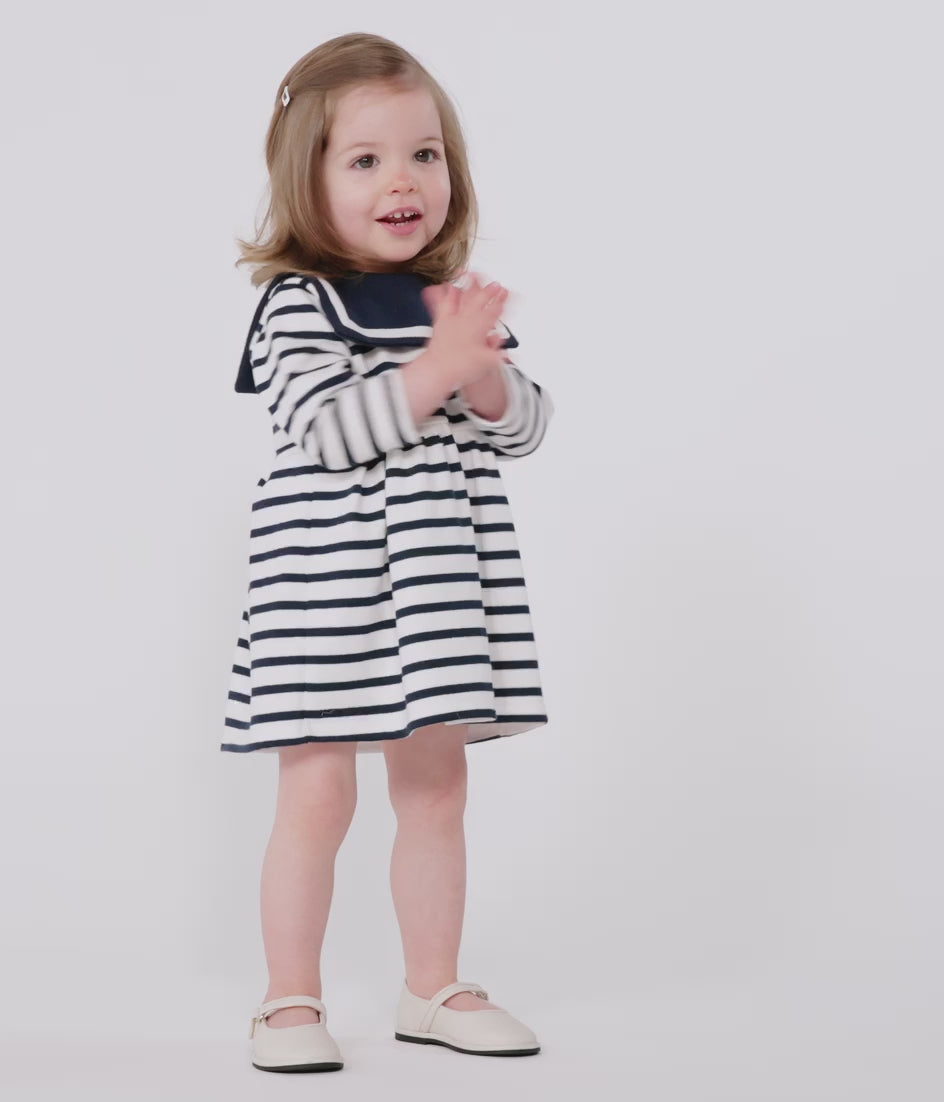 BABIES' BRETON STRIPE DRESS IN THICK COTTON WITH LONG SLEEVES