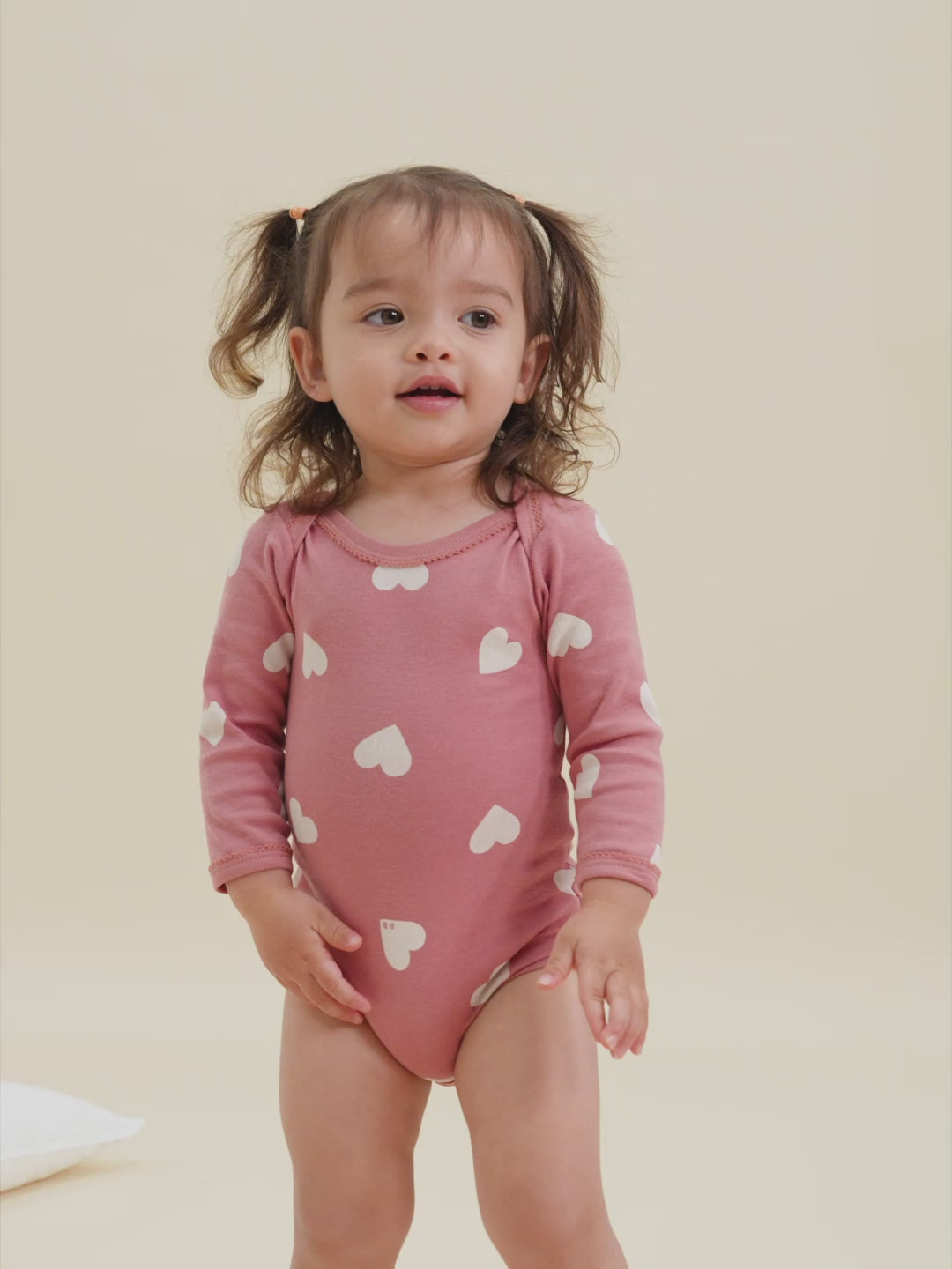 BABIES' LONG-SLEEVED HEART PATTERN COTTON BODYSUITS - 3-PACK