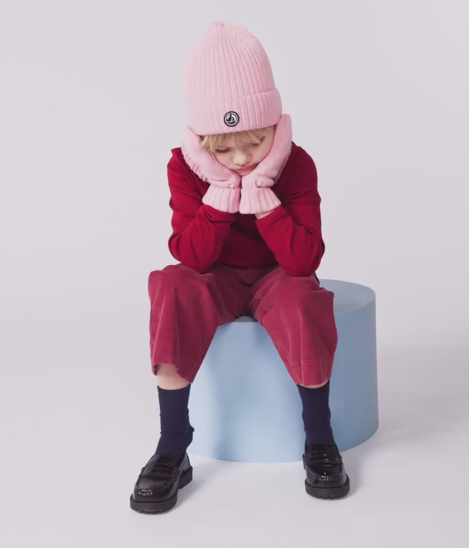 CHILDREN'S KNITTED BEANIE HAT LINED IN POLAR FLEECE