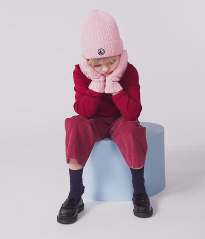 CHILDREN'S KNITTED BEANIE HAT LINED IN POLAR FLEECE