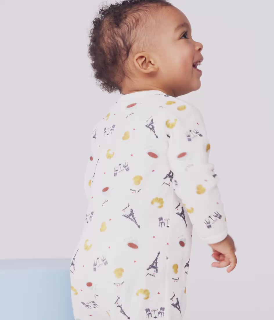 BABIES' PARIS-PRINT FOOTLESS COTTON PYJAMA SUIT