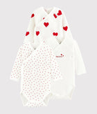 BABY GIRL'S ORGANIC COTTON WRAPOVER RED HEART PRINT BODYSUIT - 3-PACK