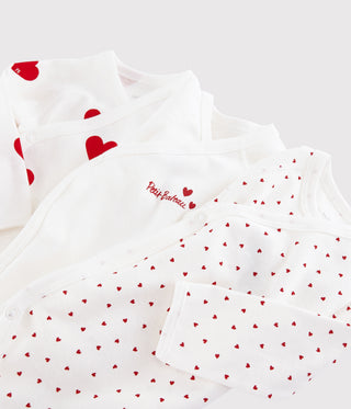 BABY GIRL'S ORGANIC COTTON WRAPOVER RED HEART PRINT BODYSUIT - 3-PACK
