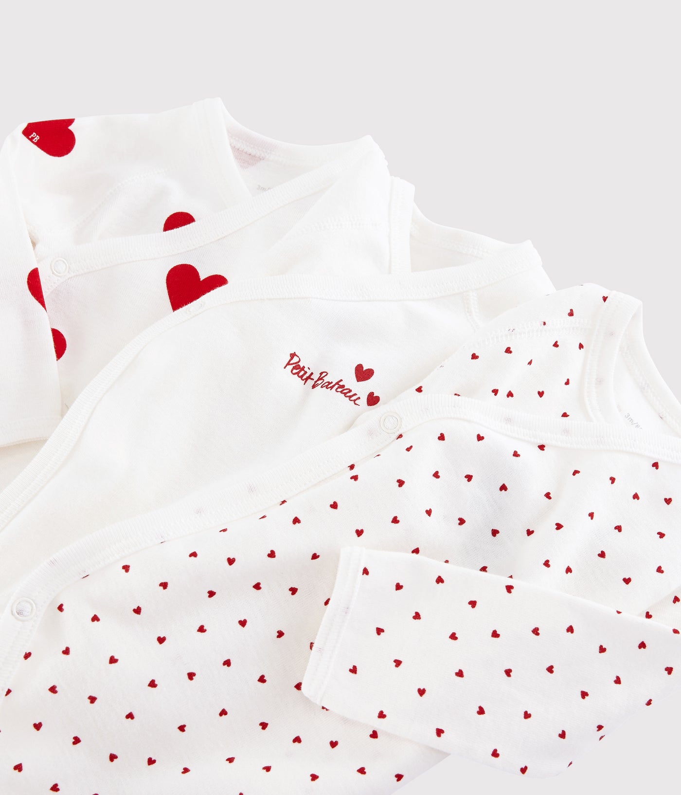 BABIES' LONG-SLEEVED WRAPOVER RED HEART ORGANIC COTTON BODYSUITS - PACK OF 3