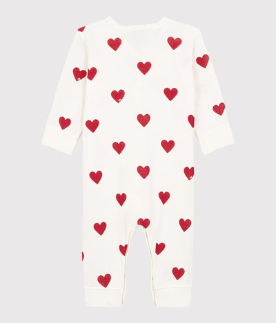 BABIES' HEART PATTERNED FOOTLESS COTTON SLEEPSUIT