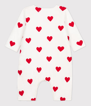 BABY GIRL'S ORGANIC COTTON RIBBED JUMPSUIT IN HEART PRINT